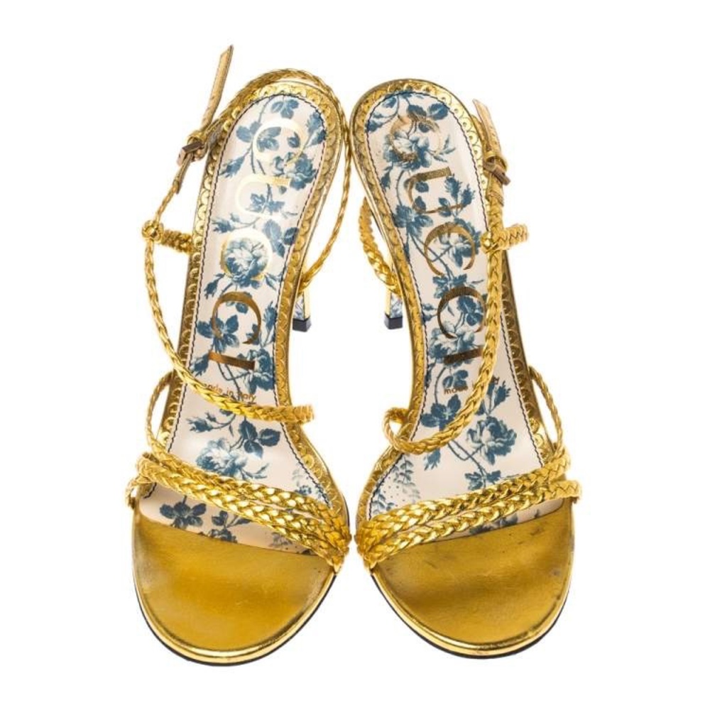 Gold Metallic Leather Haines Strappy Floral New Sandals
